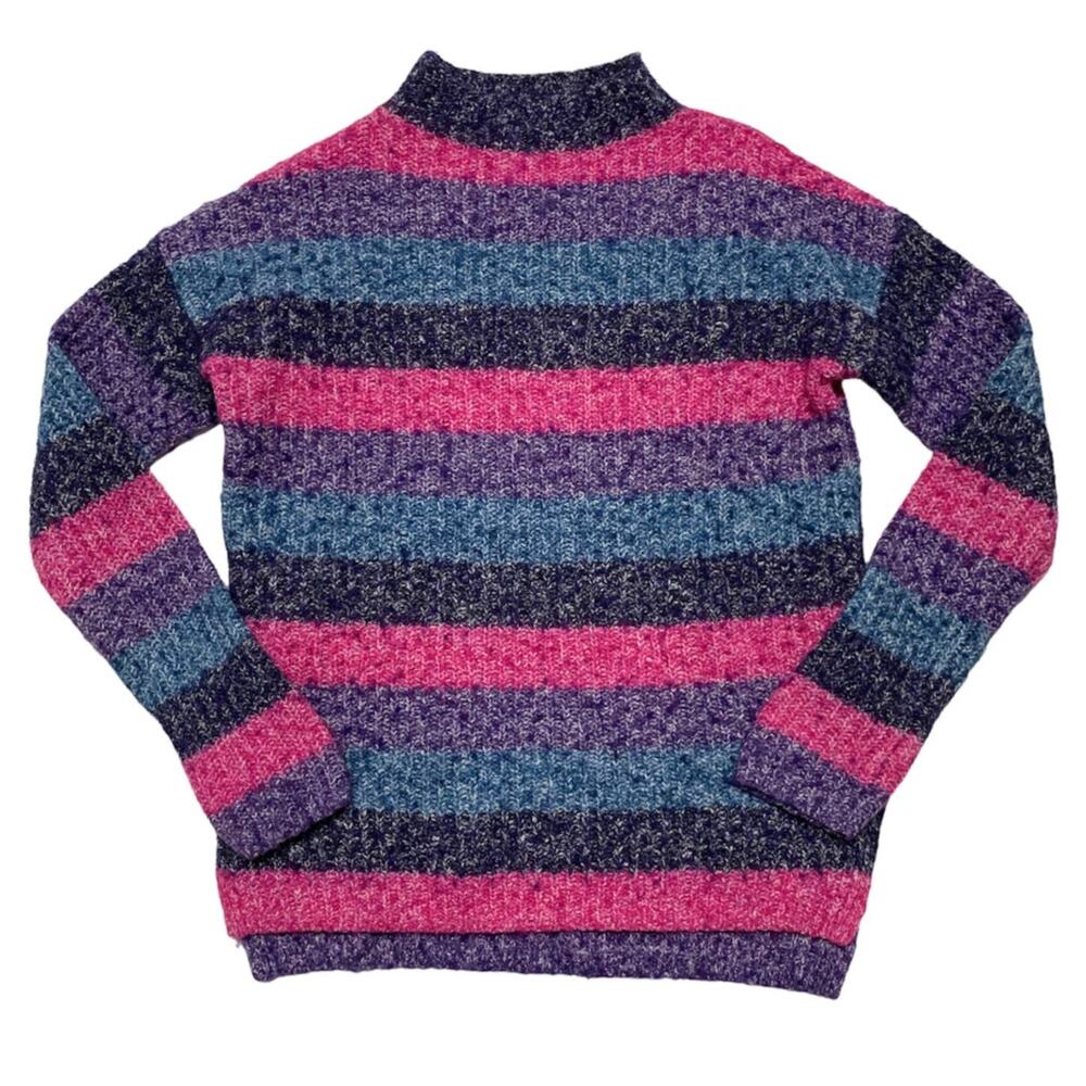 GAP Blue Purple Pink Striped Knit Mock Neck Long Sleeve Sweater Small